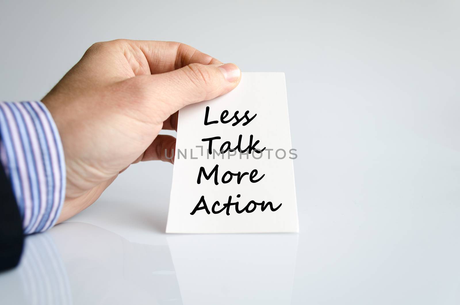 Less talk more action text concept isolated over white background