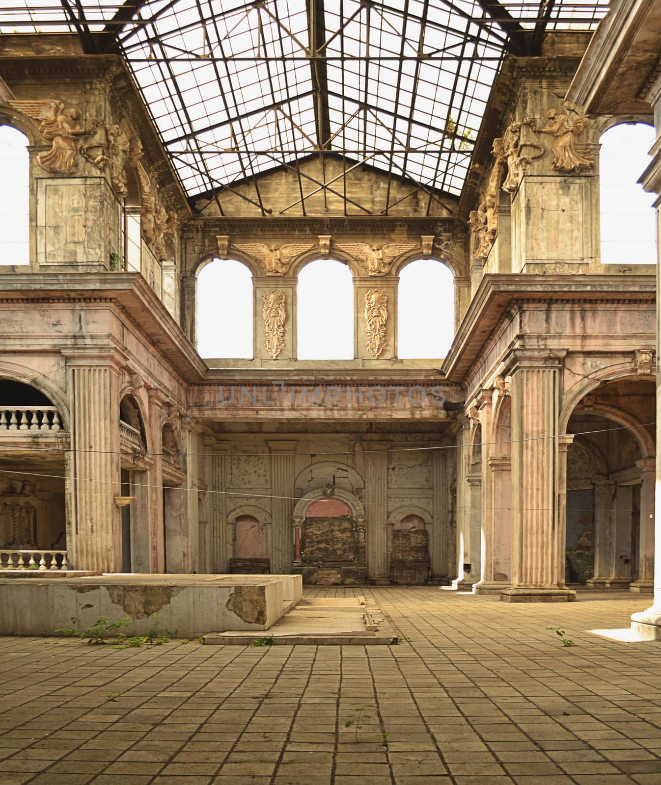 Interior of ruins of church after earthquake in Nicaragua