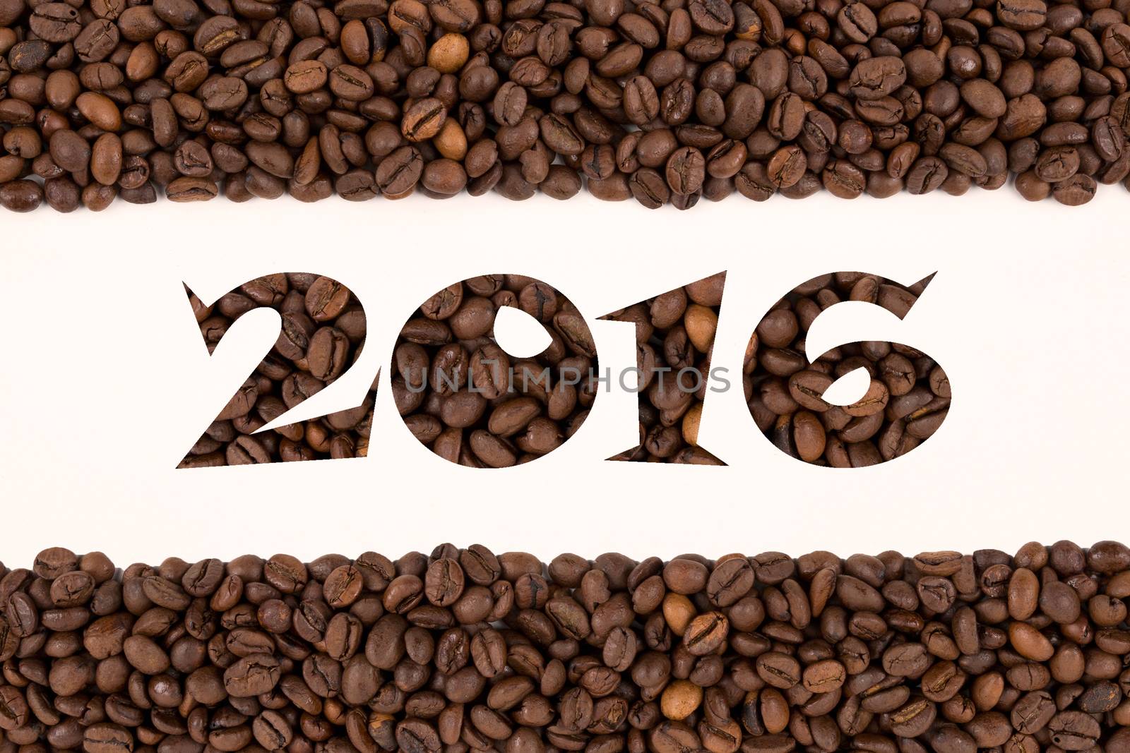 Happy New Year 2016, inscription with coffee beans