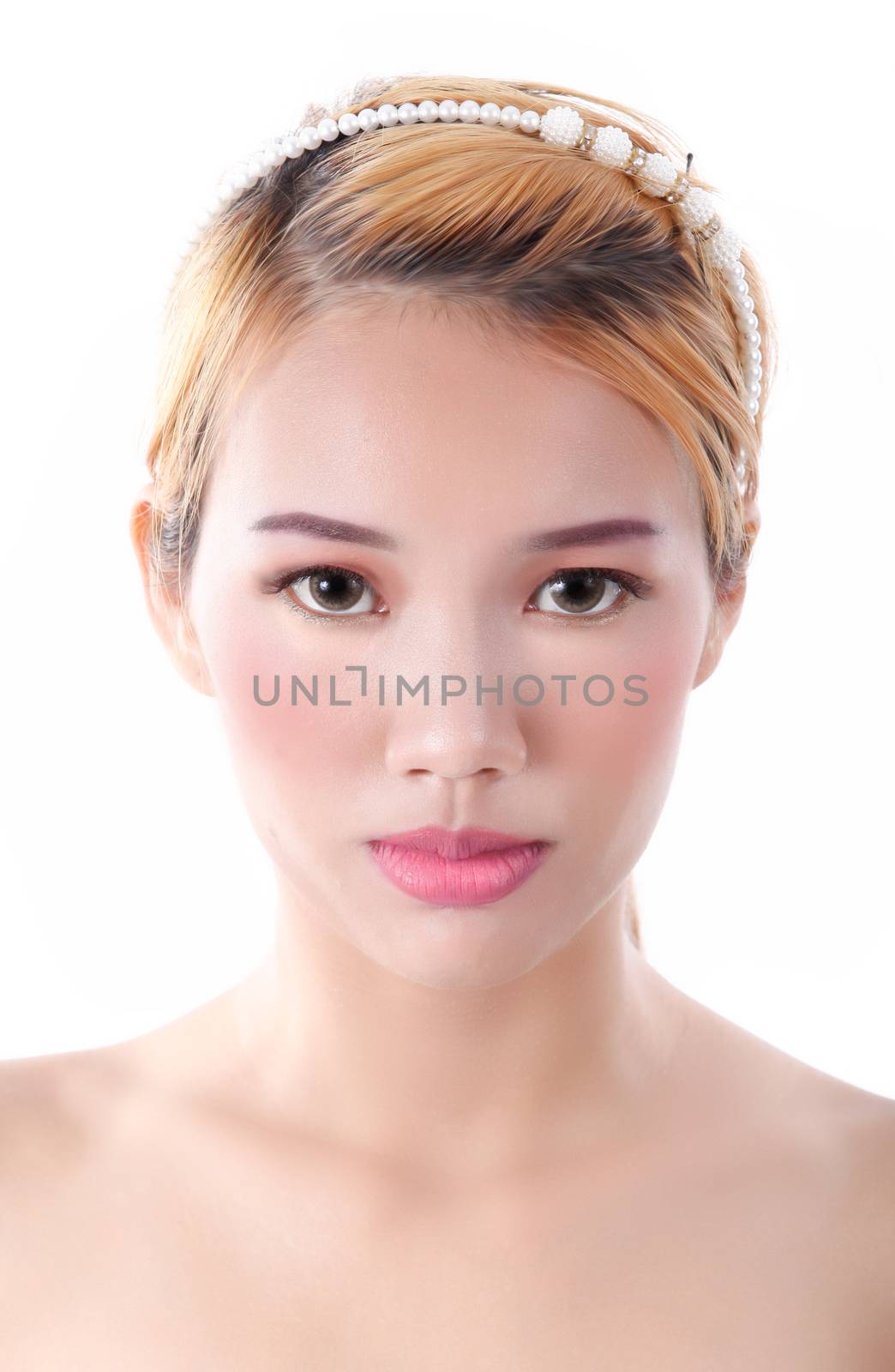 Portrait of Asian lady on white