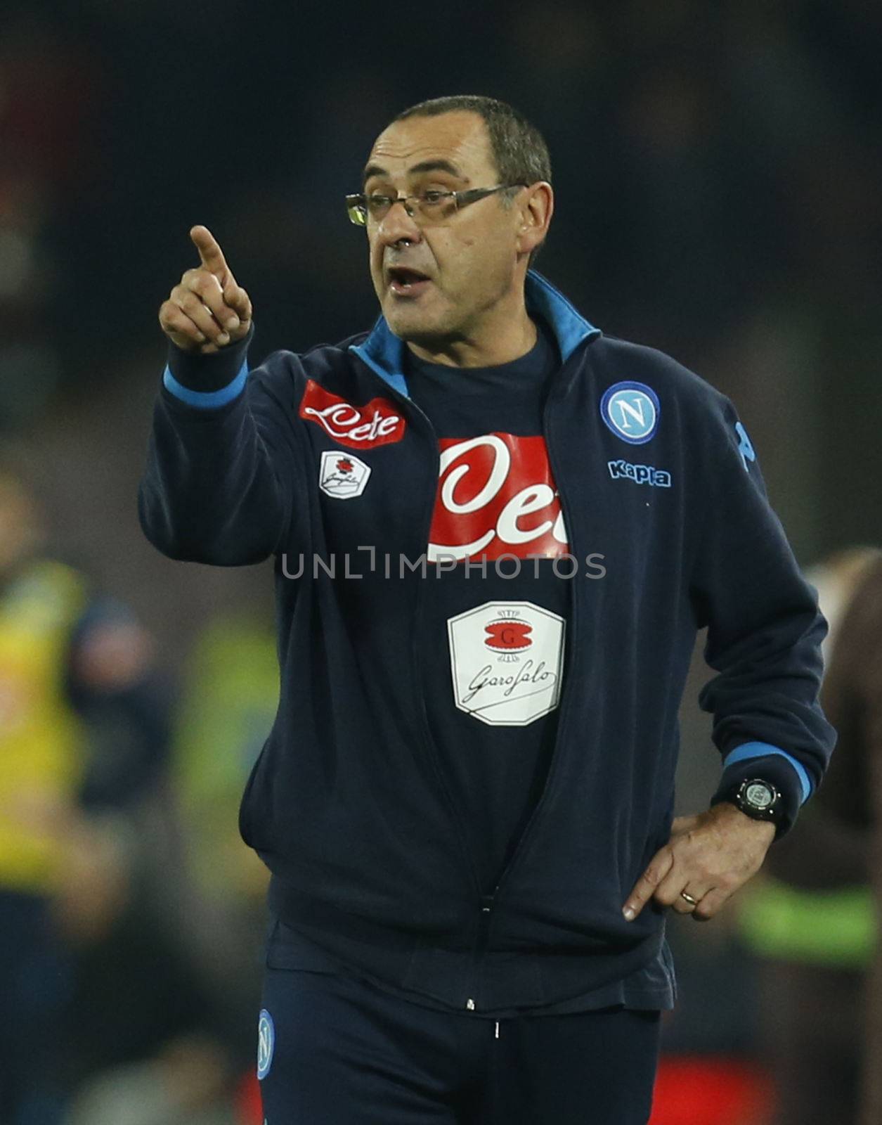 ITALY, Naples: Napoli coach Maurizio Sarri reacts during a Serie A match between AS Roma and SSC Napoli at Stadio San Paolo in Naples, Italy on December 13, 2015. 