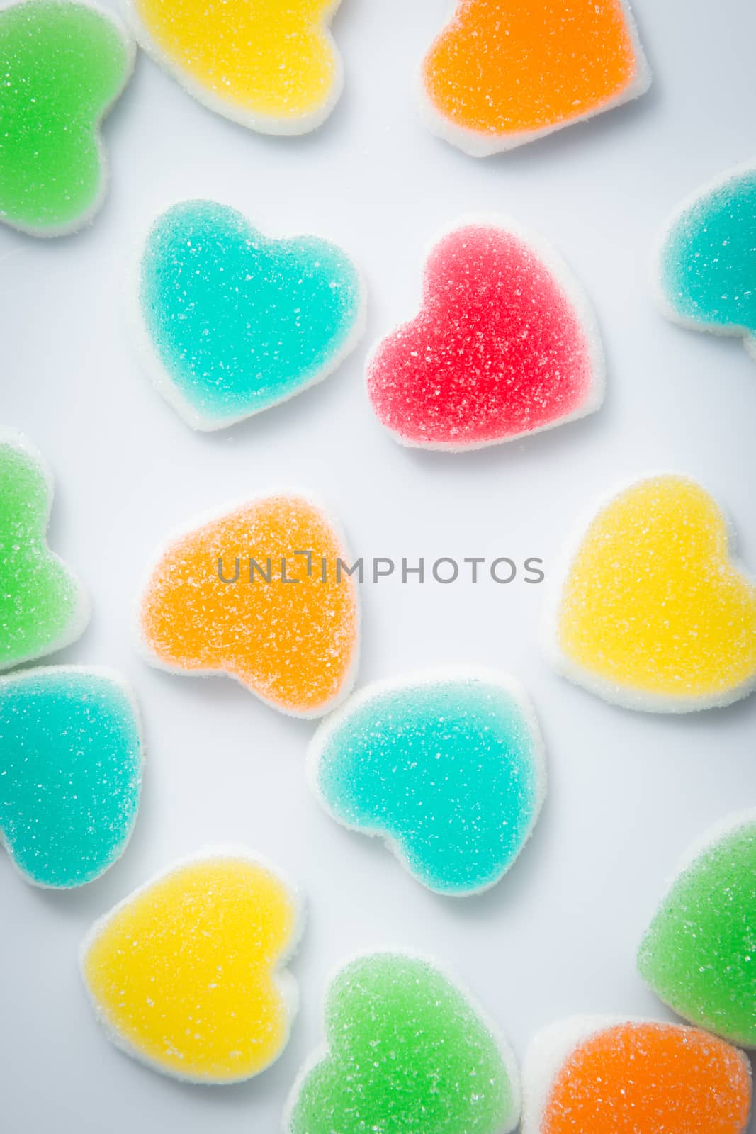 Colorful of sugar heart shaped candy