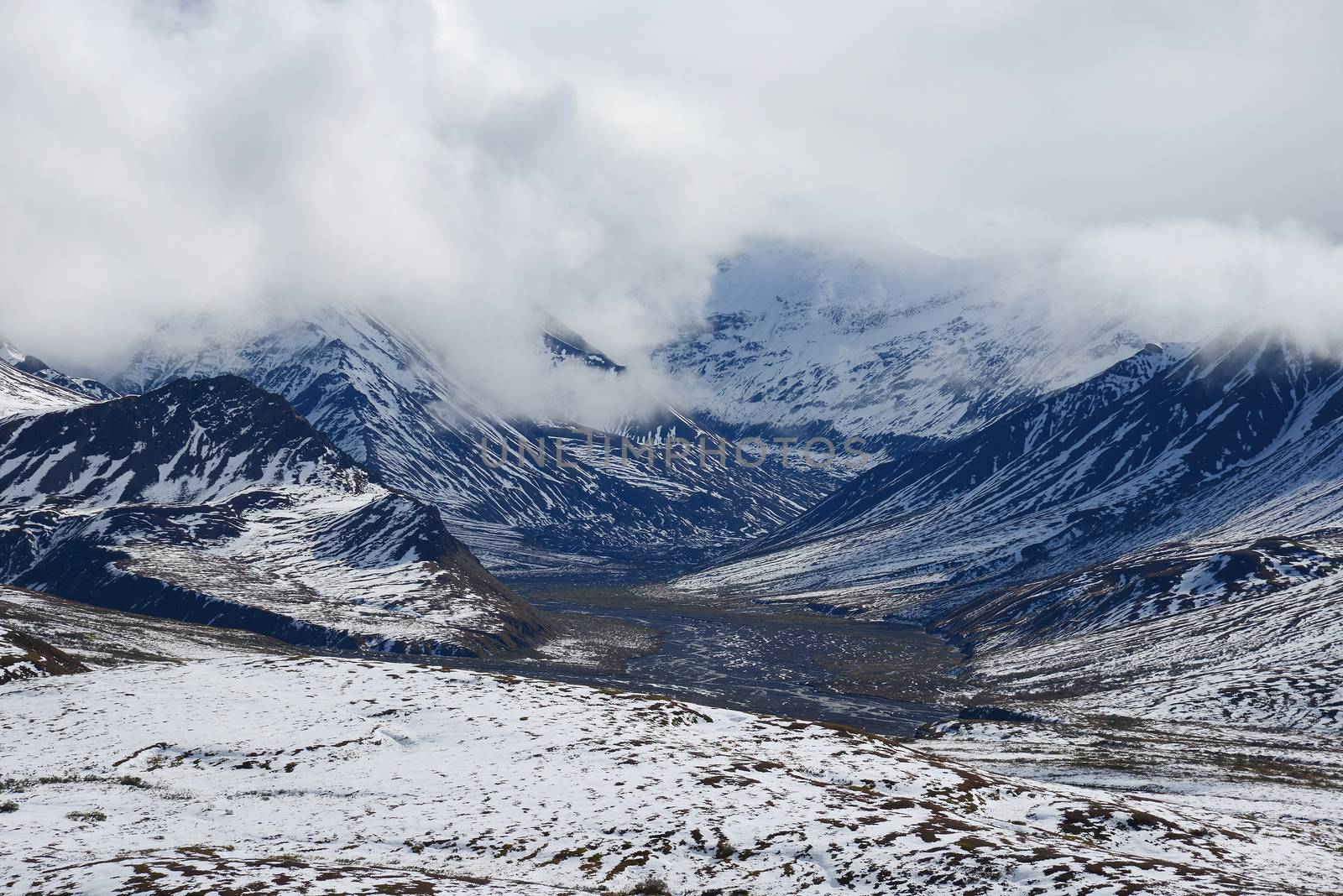 snow mountain landscape in denali national park