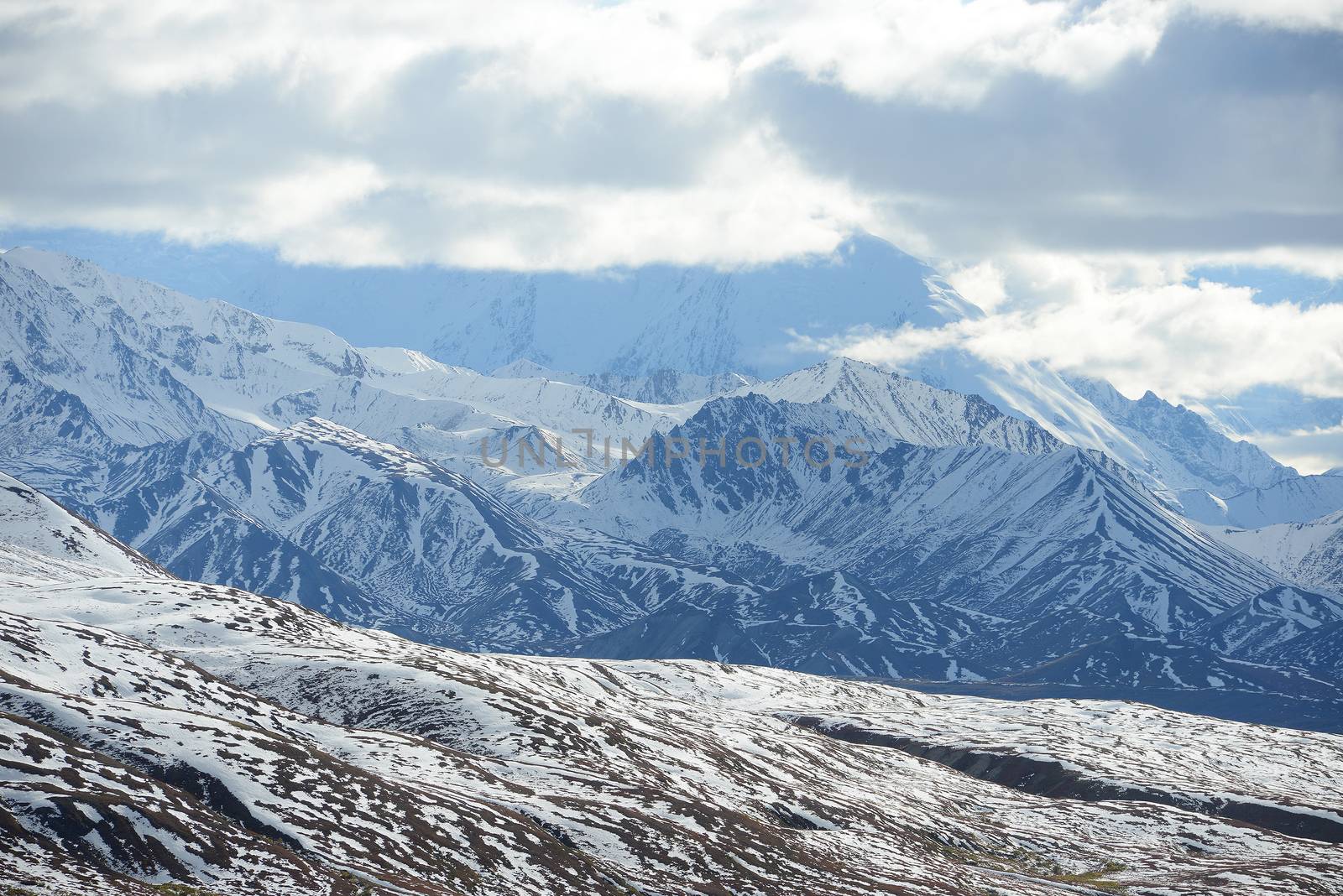 snow mountain landscape in denali national park