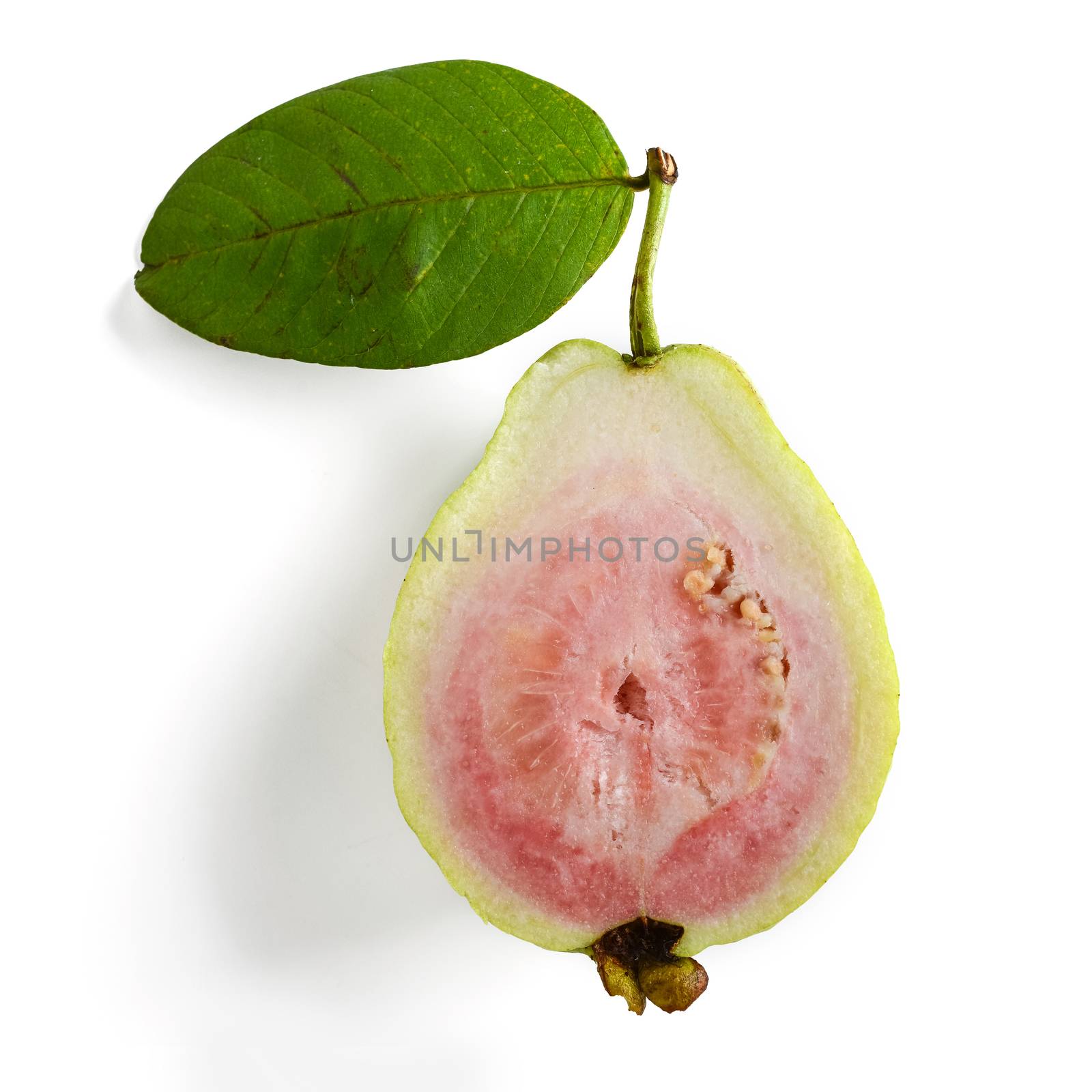 slice pink guava on white background