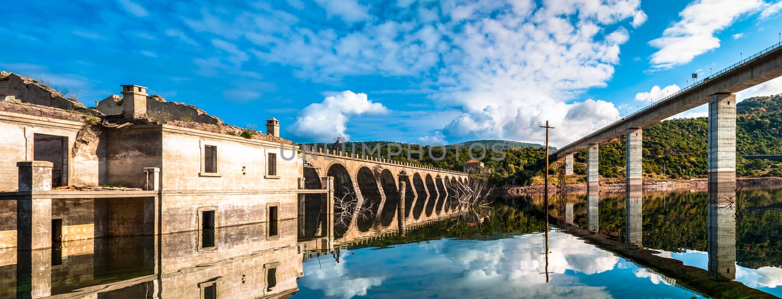 The dam on the lake omodeo in a sunny afternoon, Sardinia