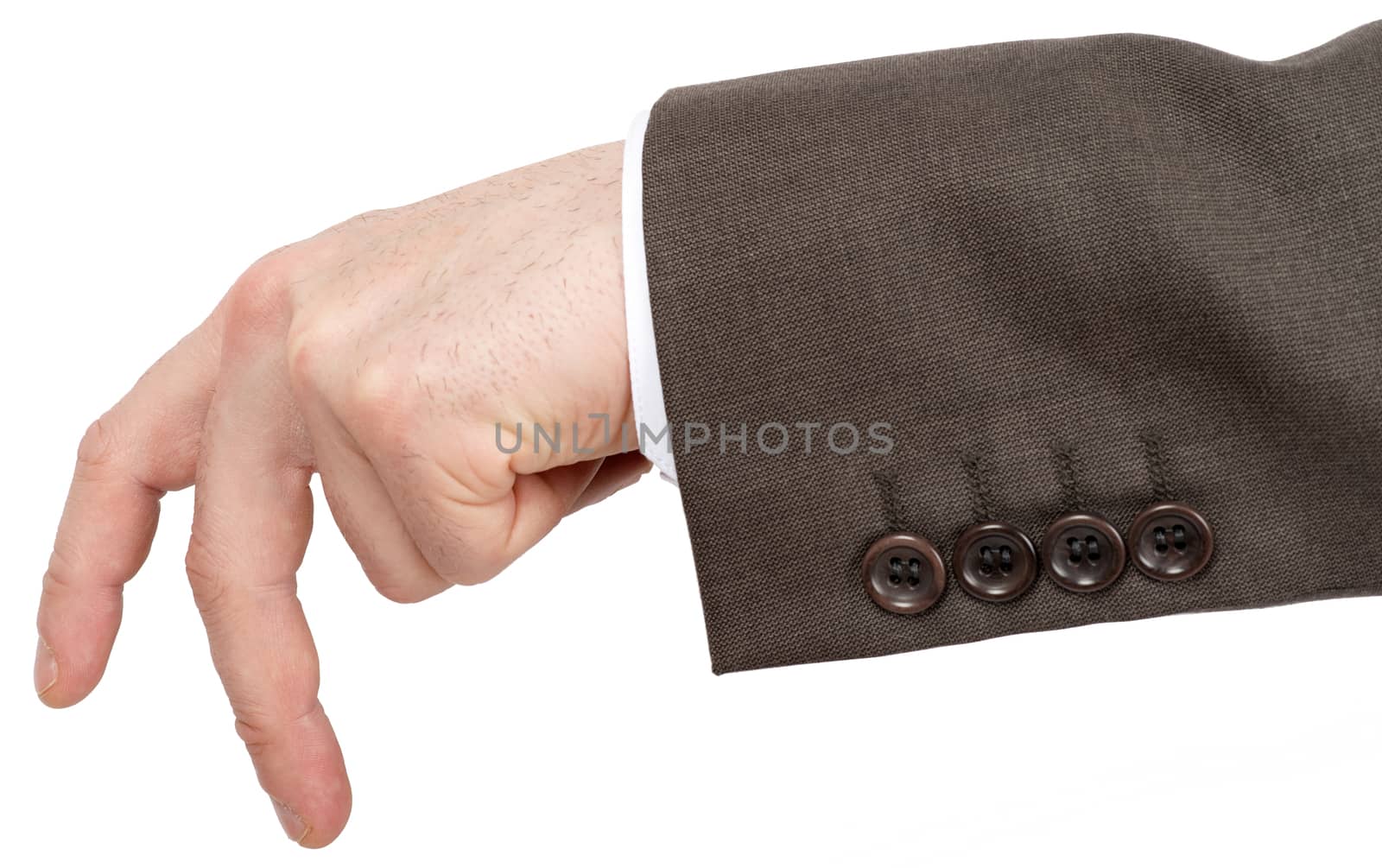 Male hand walking on isolated white background