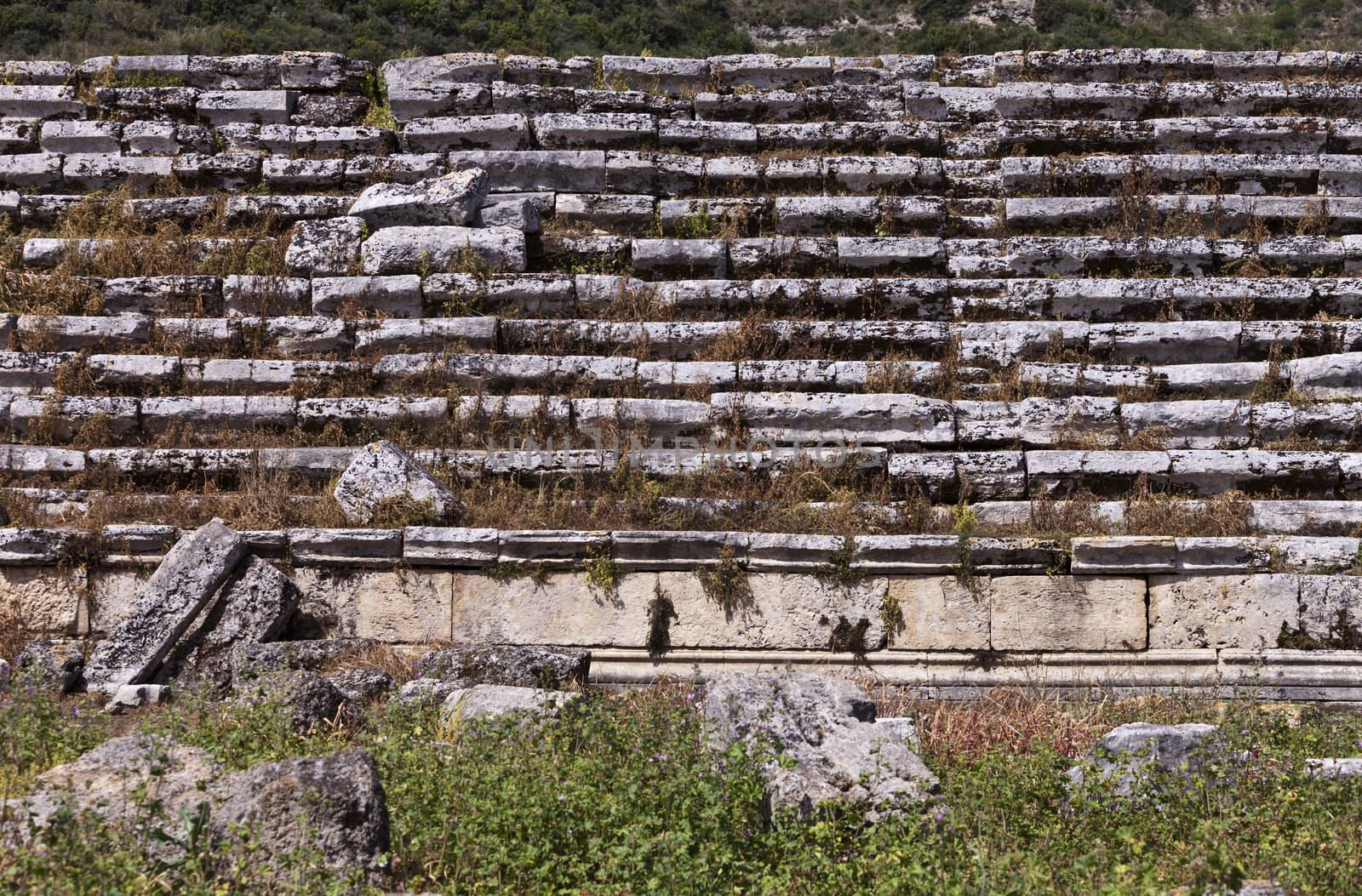 Detail close up of steps in the ancient Perga stadium