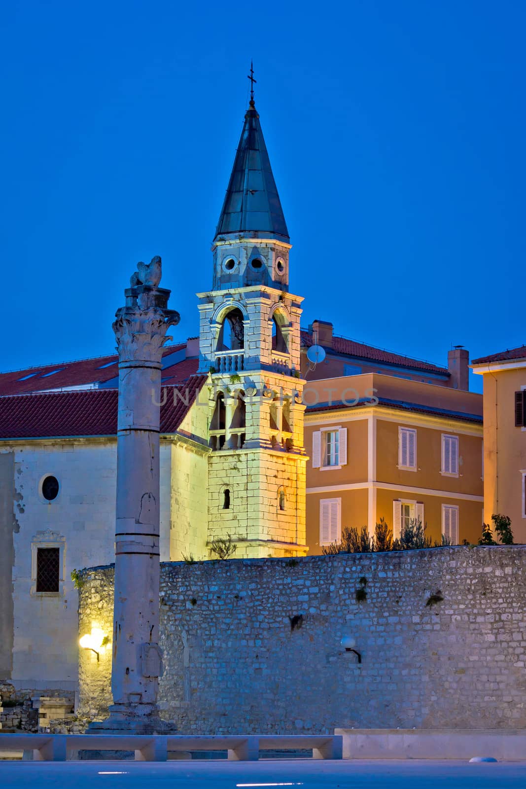 Zadar landmarks evening vertical view, Dalmatia, Croatia