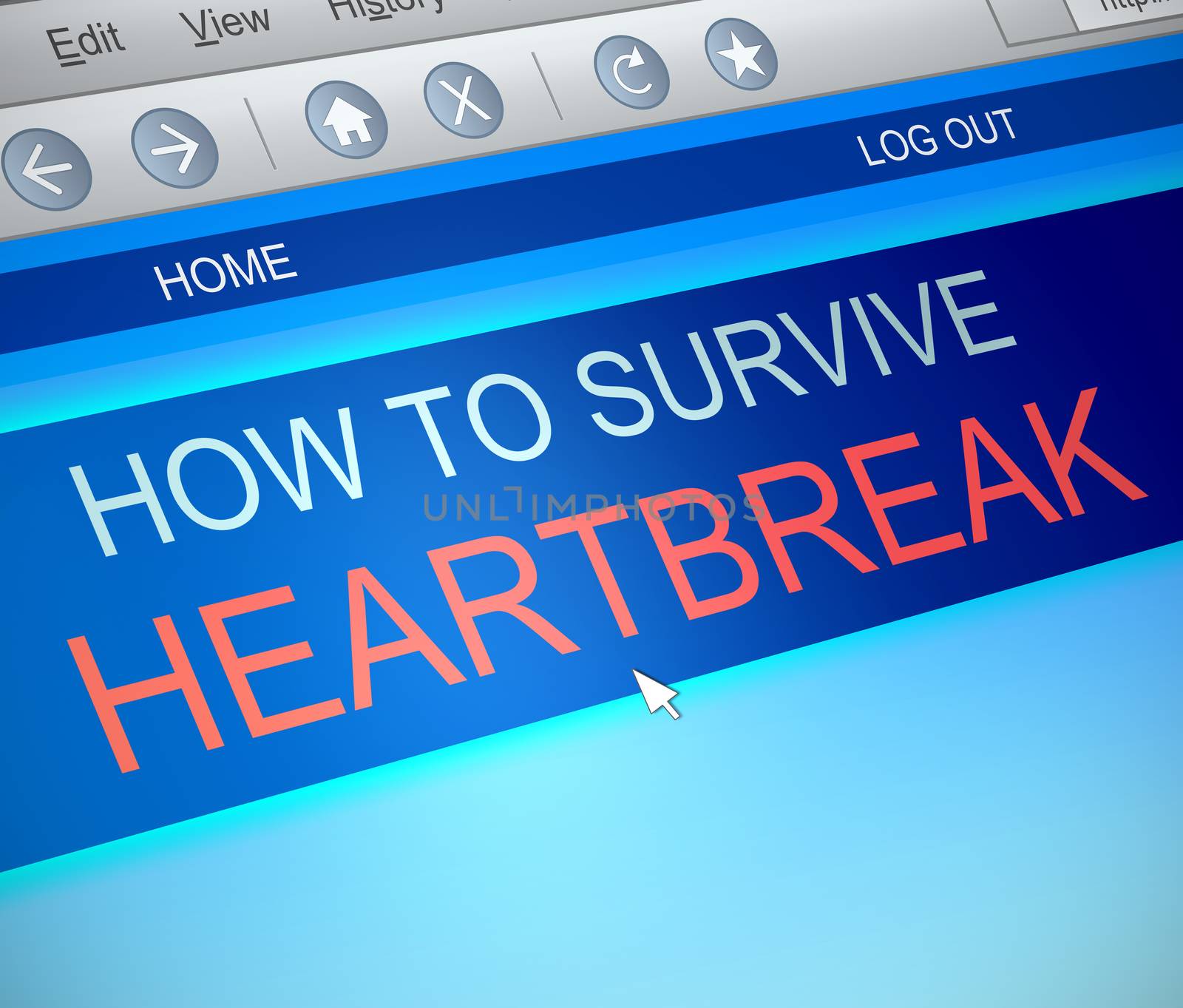 Illustration depicting a computer screen capture with a surviving heartbreak concept.
