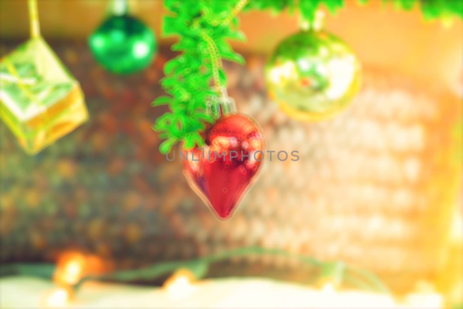 bokeh Christmas balls and Christmas tree  by teerawit