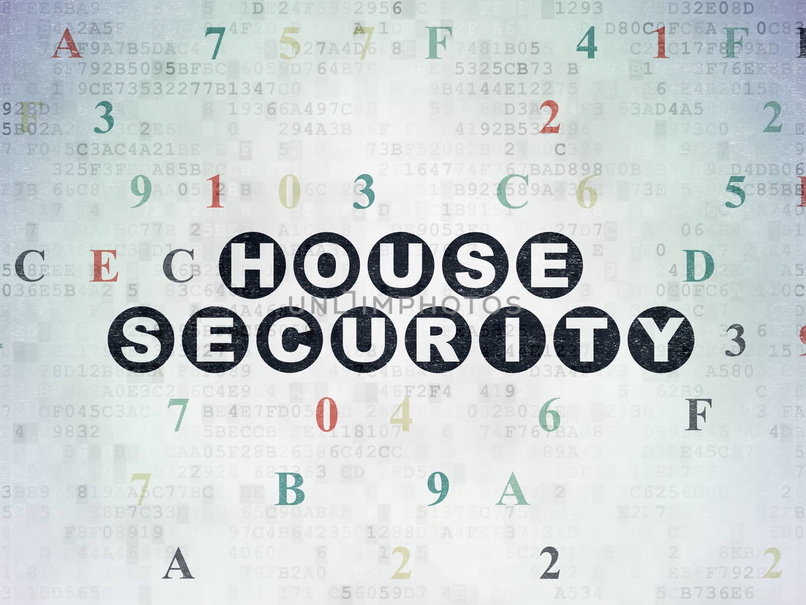 Privacy concept: Painted black text House Security on Digital Paper background with Hexadecimal Code