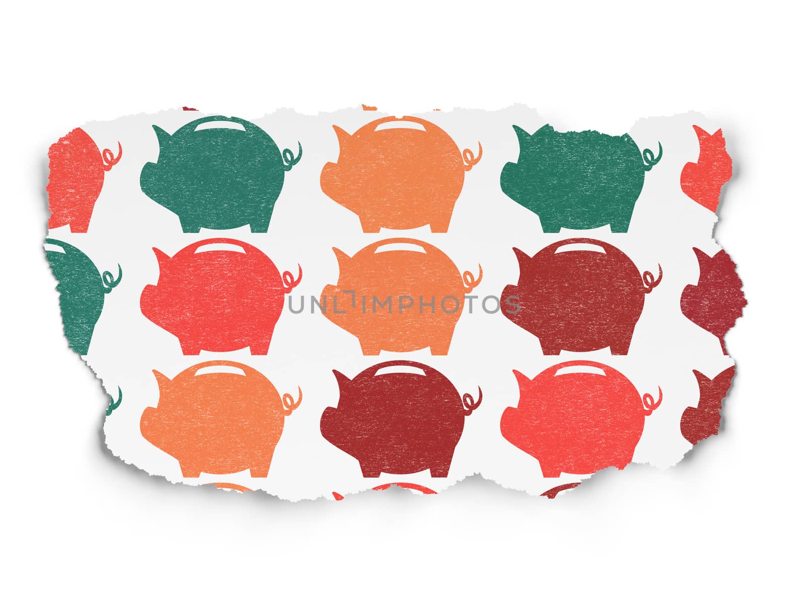 Money concept: Painted multicolor Money Box icons on Torn Paper background