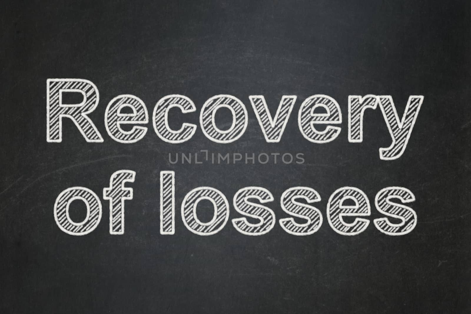 Money concept: text Recovery Of losses on Black chalkboard background