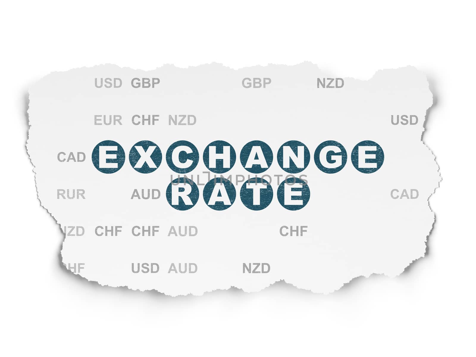 Currency concept: Painted blue text Exchange Rate on Torn Paper background with  Currency