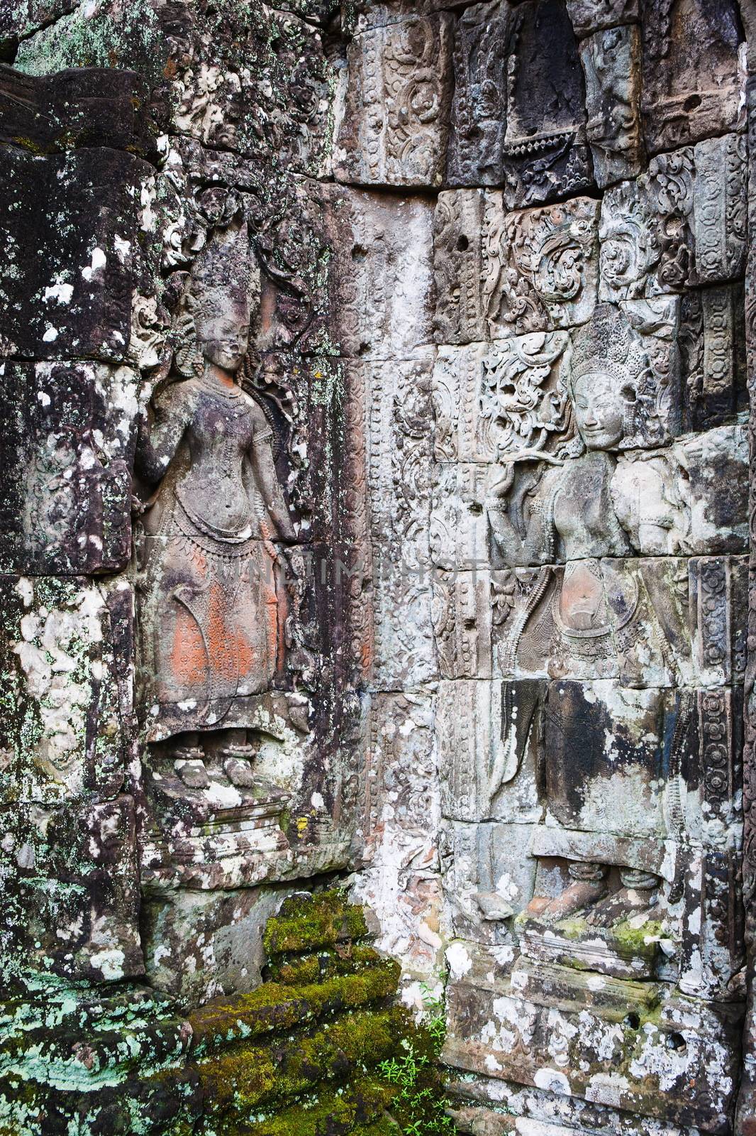 Angkor Wat Cambodia. Khmer ancient Buddhist temple under the picturesque sky with clouds and sunlight. Famous landmark, place of worship in Asia.