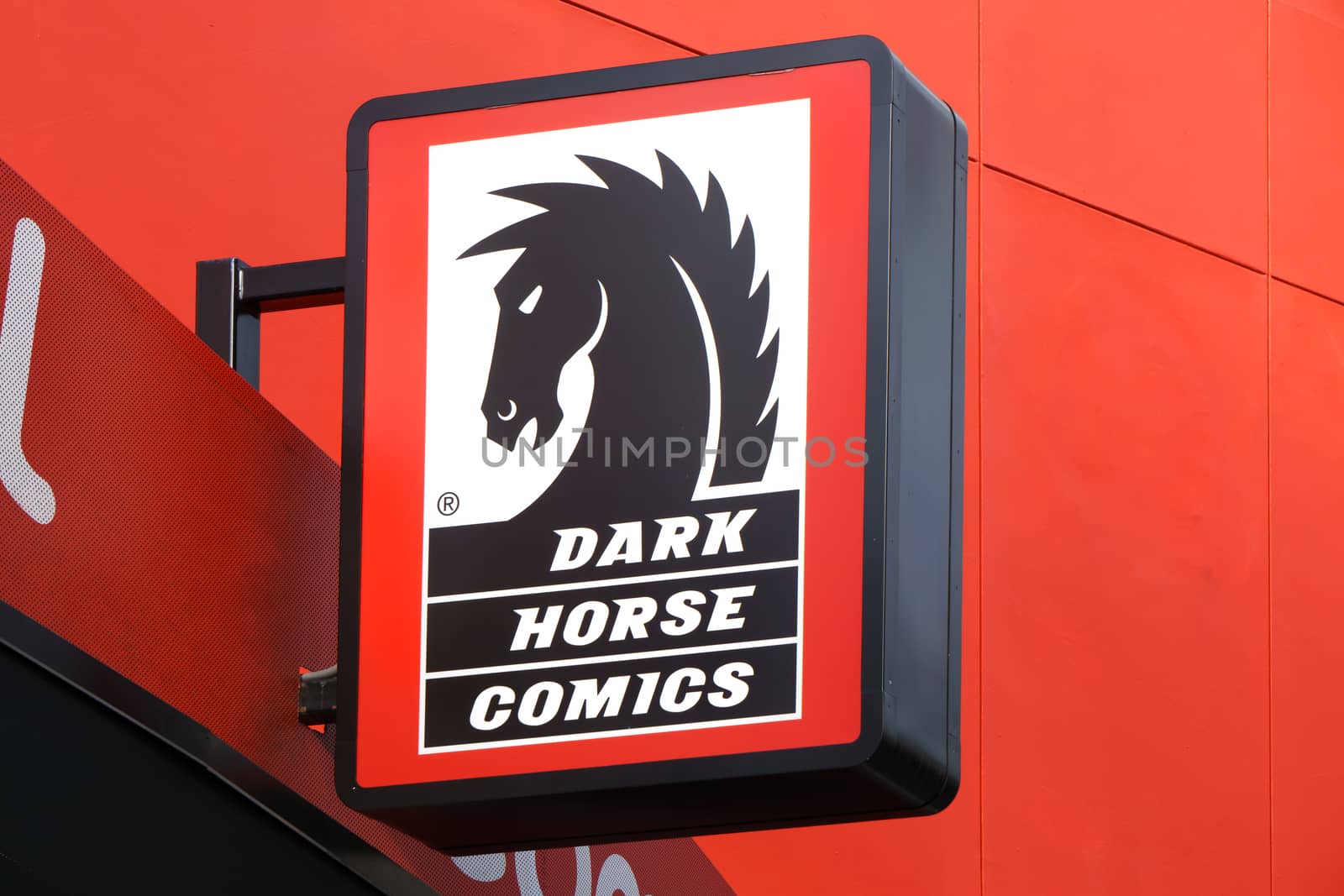 UNIVERSAL CITY, CA/USA DECEMBER 22, 2015: Dark Horse Comics retail store and sign. Dark Horse Comics is an American comic book and manga publisher.