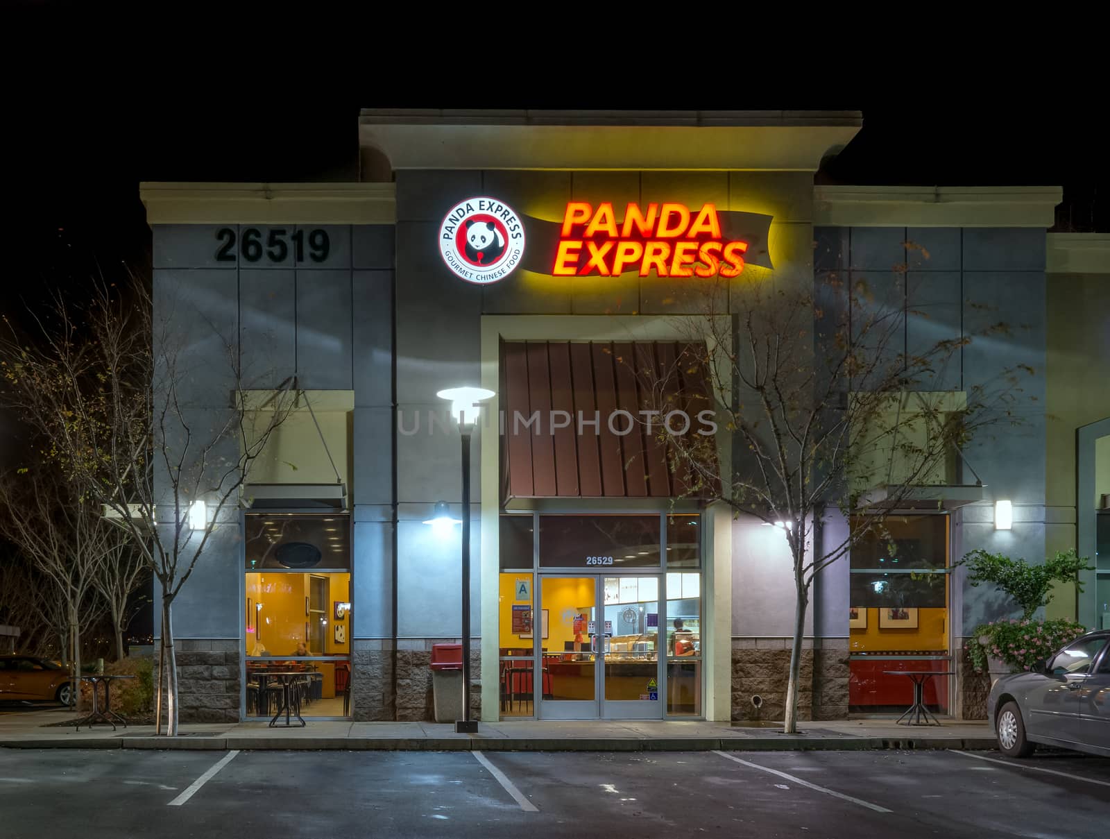 SANTA CLARITA, CA/USA - JANUARY, 5, 2016: Panda Express restaurant exterior and logo. Panda Express is a fast casual restaurant chain which serves American Chinese cuisine.