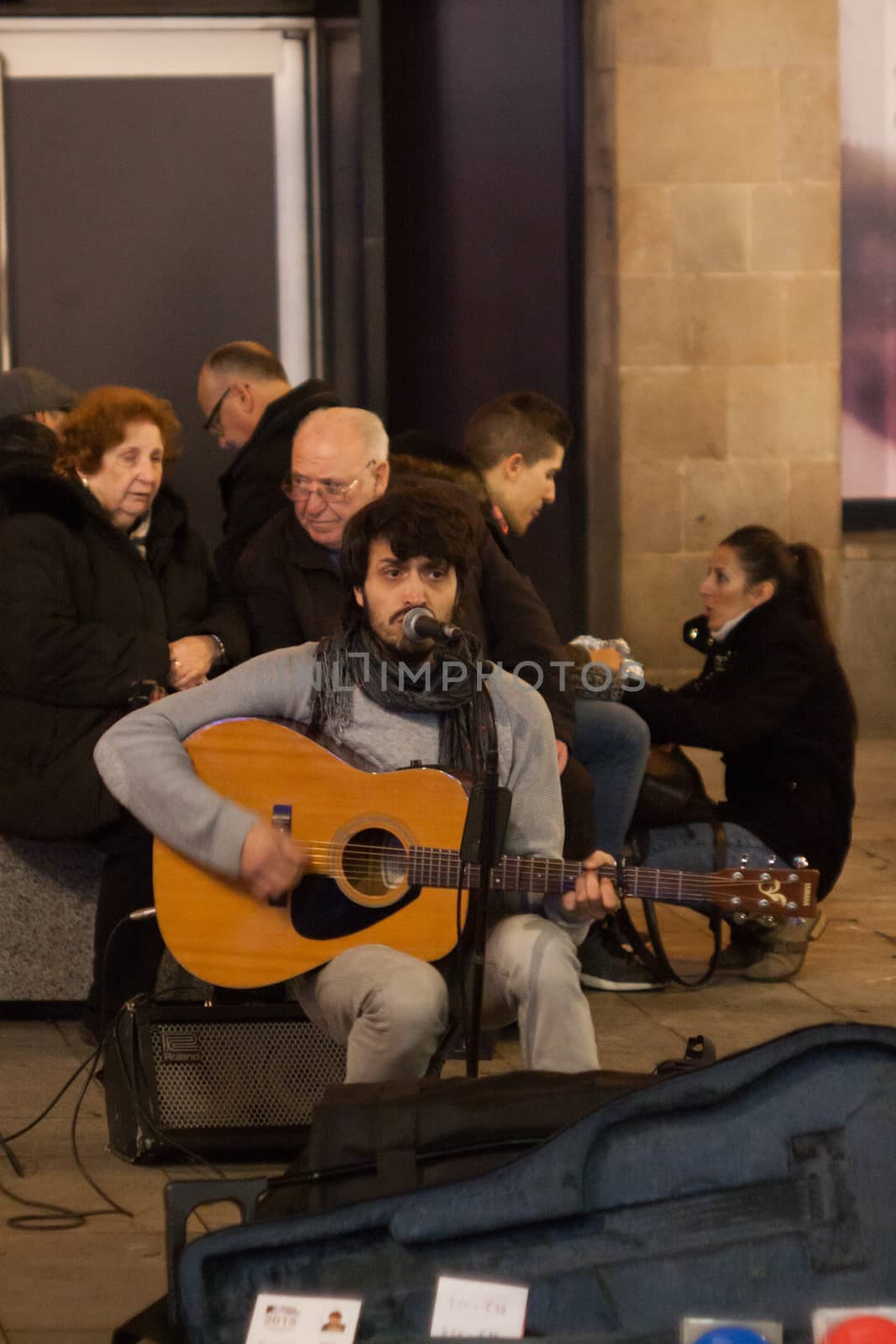 Barcelona, Spain, March 2016: street musician perform on street