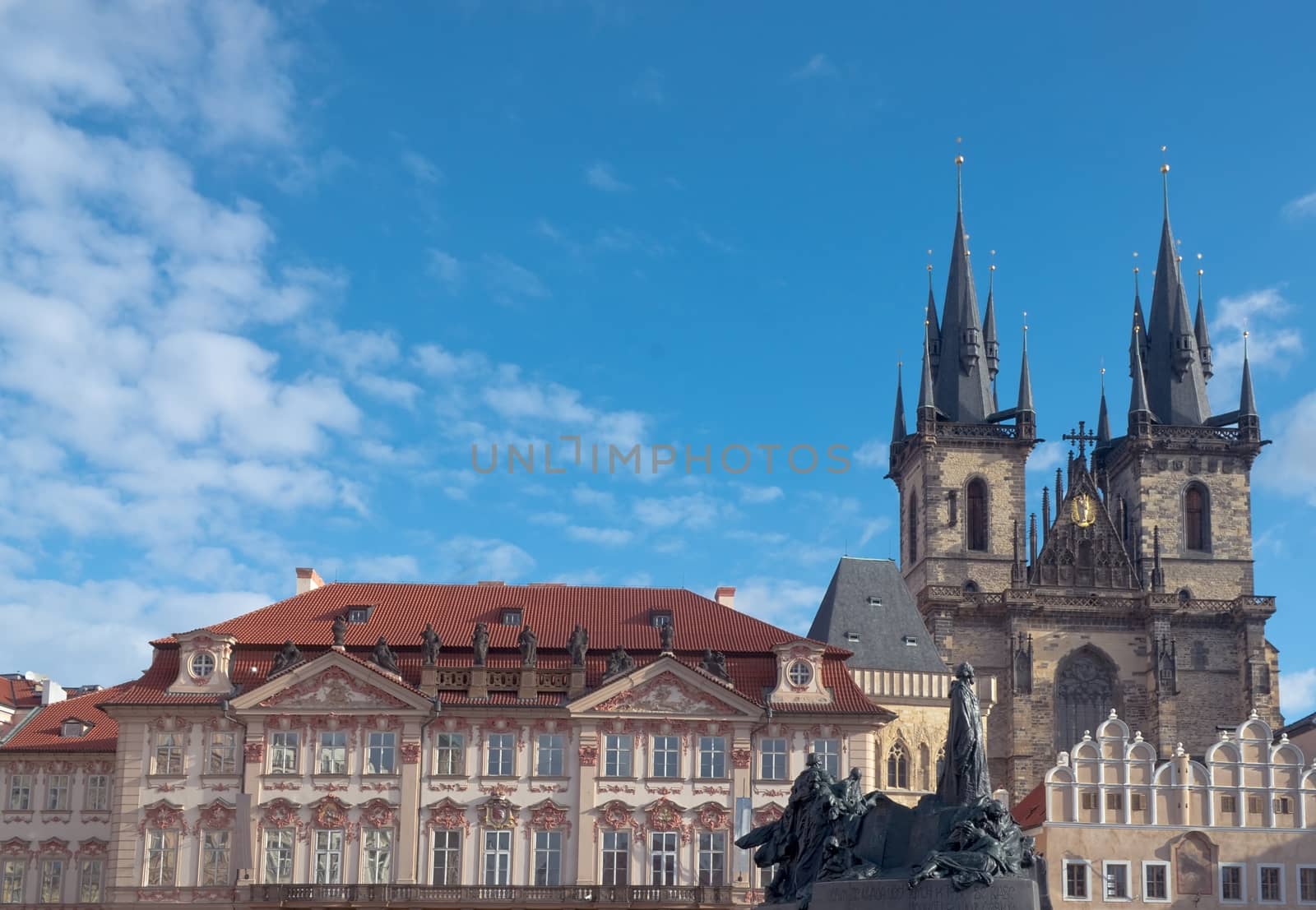 View of the Old Town Square and the monument to Jan Hus in Prague.