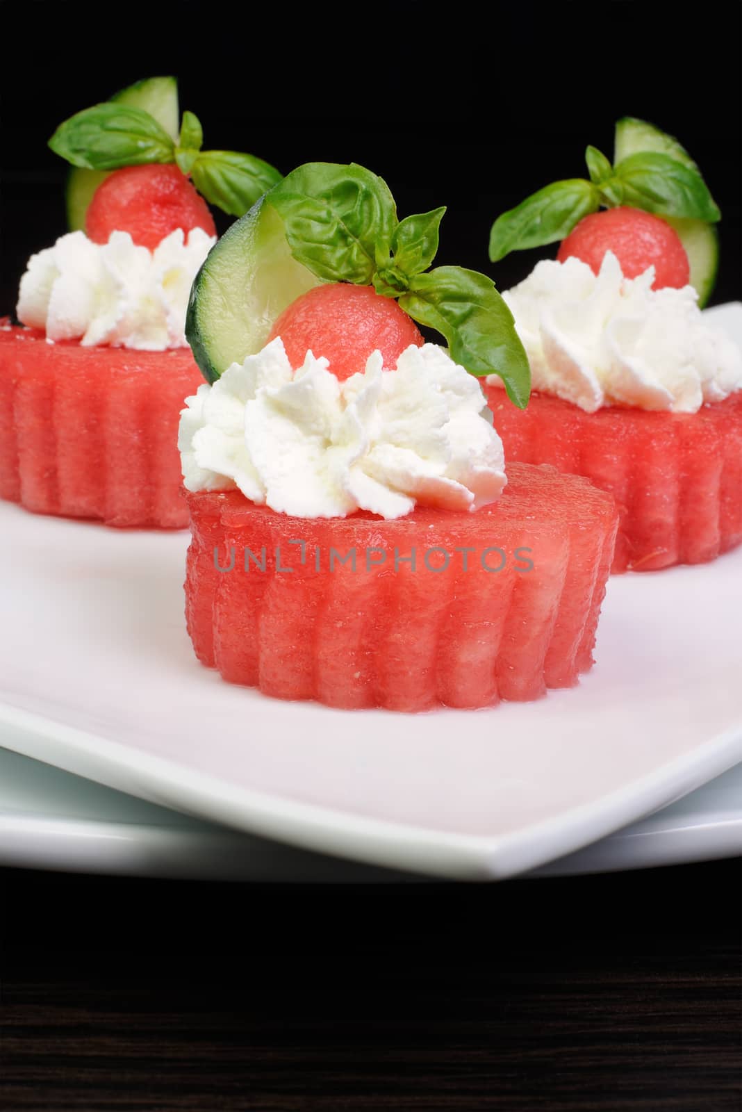 Appetizer of watermelon with ricotta by Apolonia