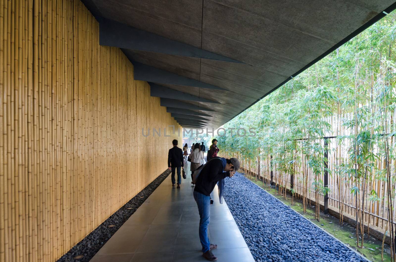 Tokyo, Japan - November 24, 2013: People visit Nezu Museum in Tokyo, Japan. The museum re-opened in fall 2009 with a completely new museum building by the Japanese architect Kengo Kuma.