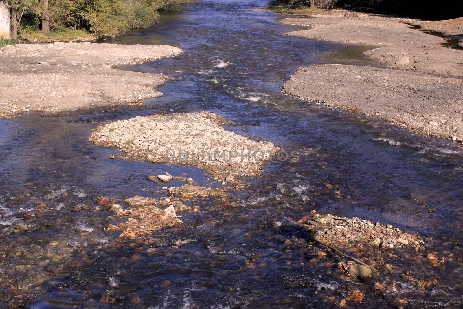 Natural ecological development of the banks of a river, stream or river