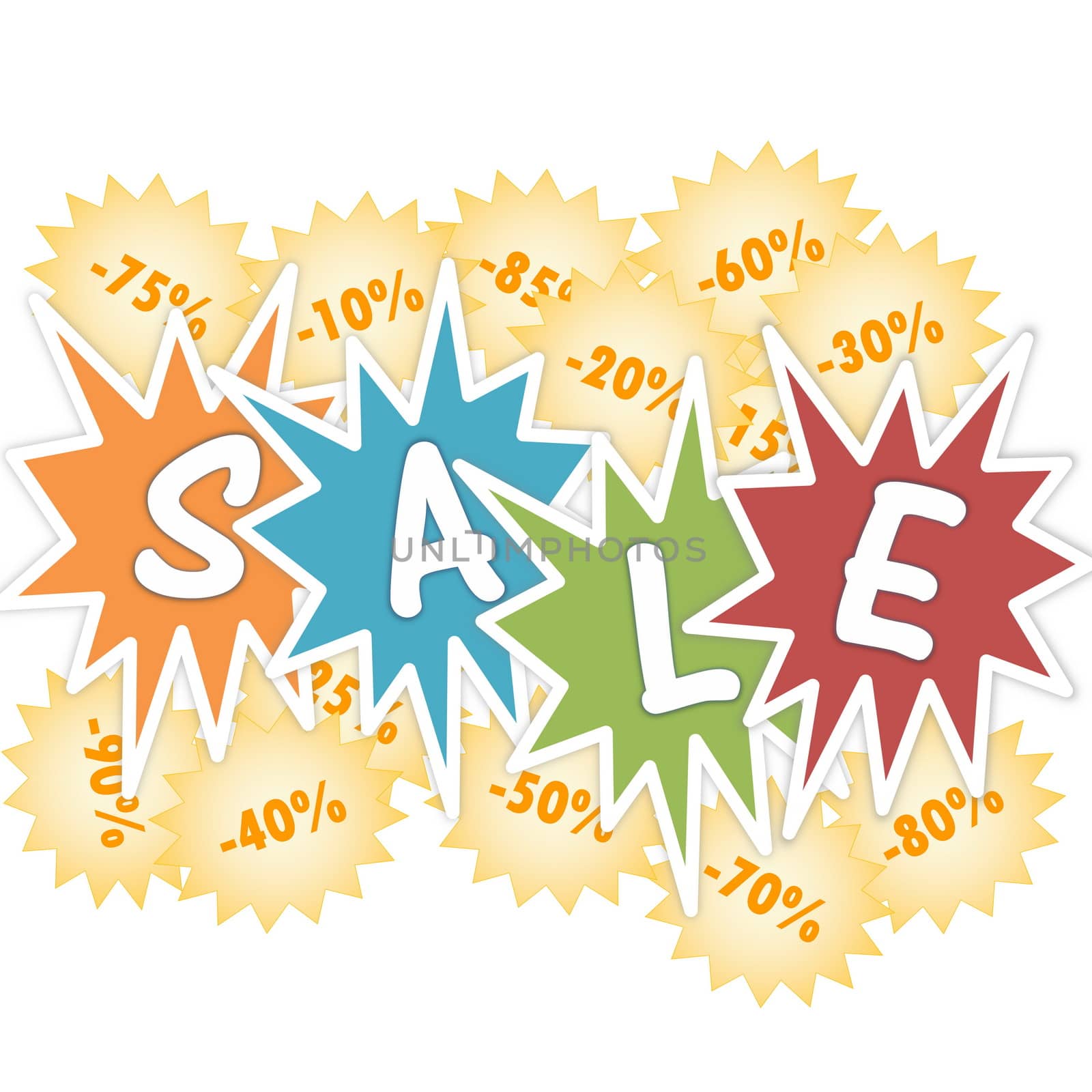 Sale and percentage discounts in white background