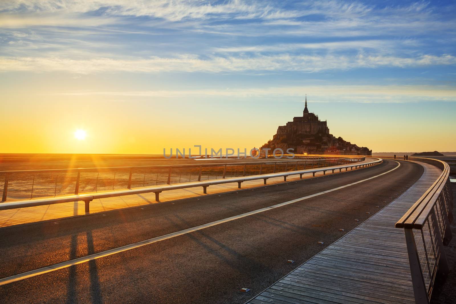 Road to Mont Saint Michel at sunset by vwalakte