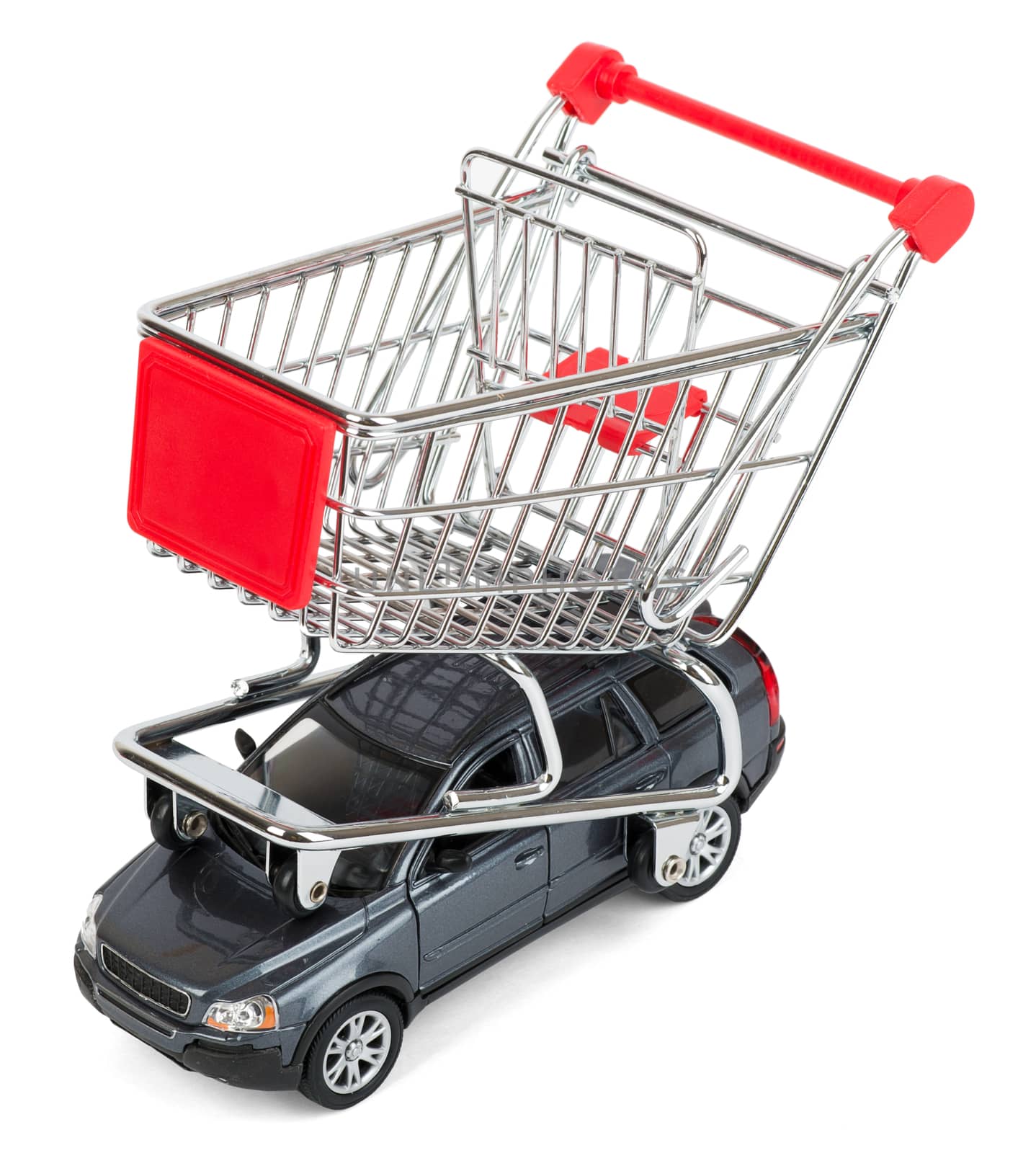 Shopping cart on car isolated on white background