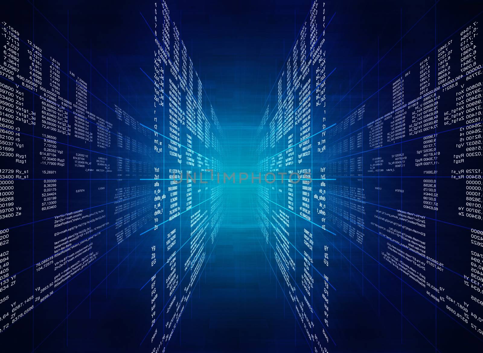 Binary computer code. Matrix blue abstract background