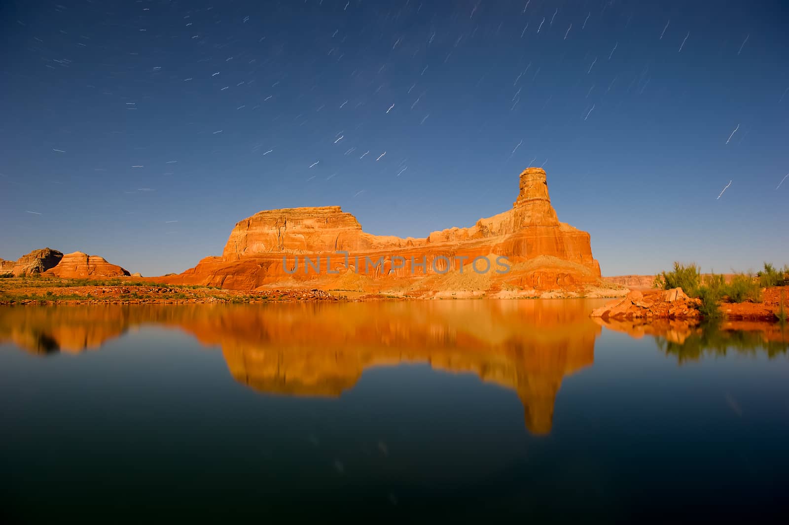 Long Exposure shot at night to capture the stars and rocks at powell