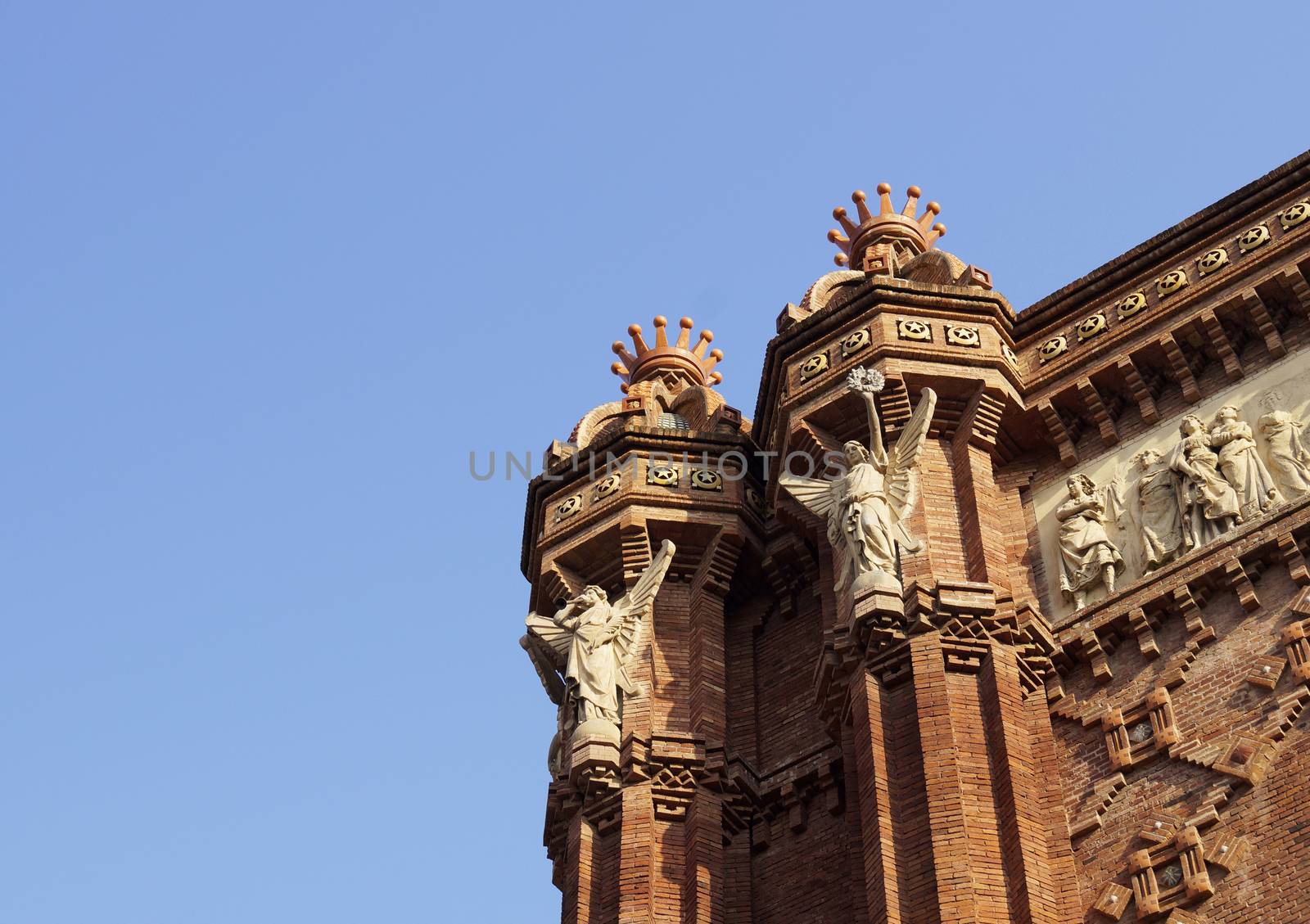 Close up of the Triumphal arch (Arc de Triomf) in Barcelona, Spain