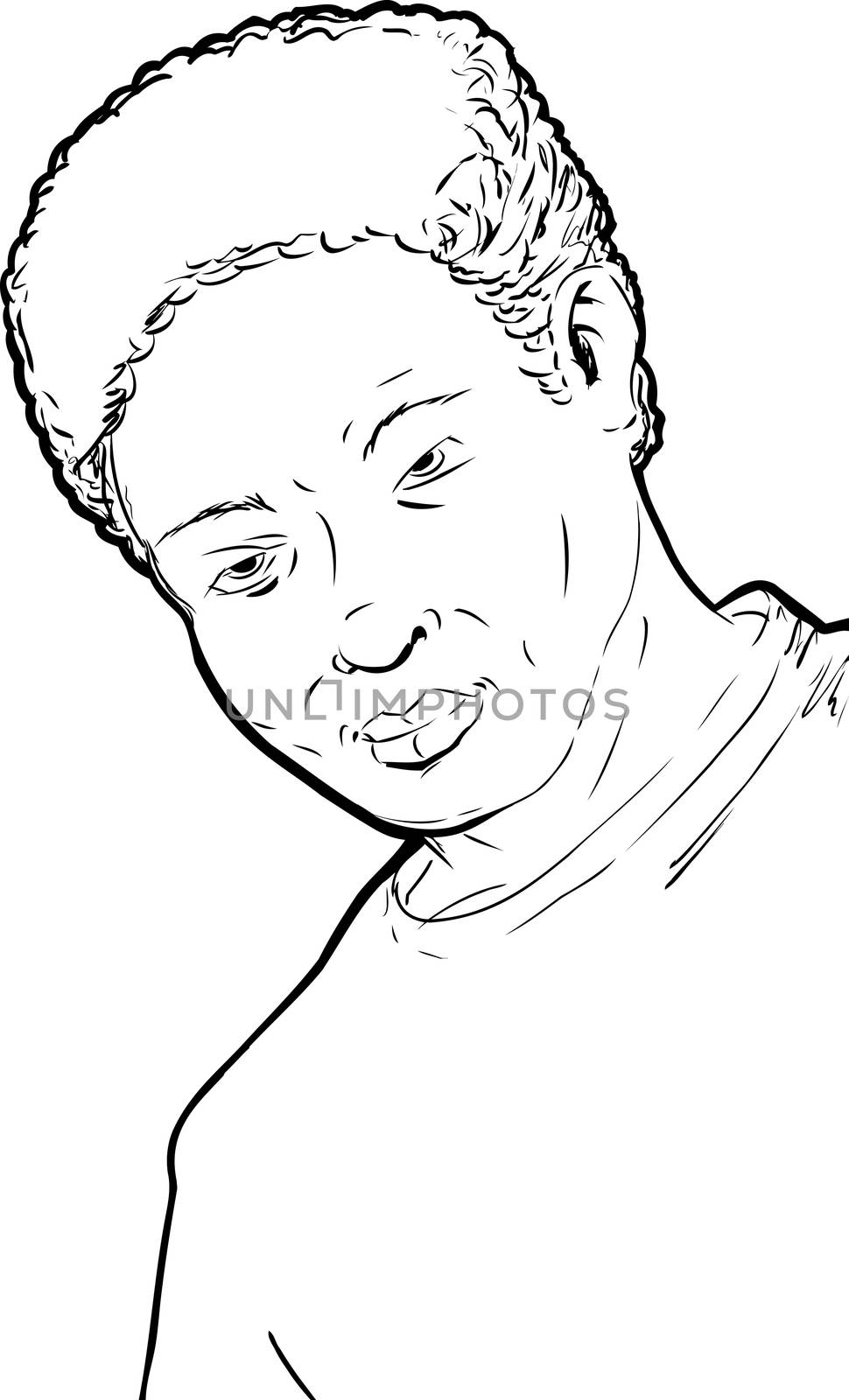 Outline illustration of calm handsome young man with grin