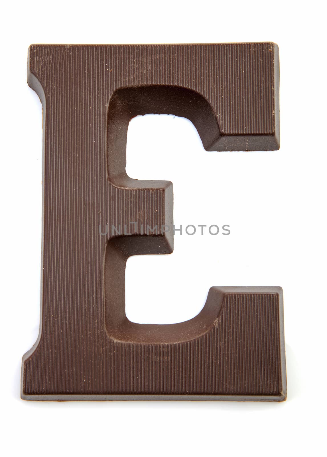 Chocolate letter E for Sinterklaas, event in the Dutch in december over white background