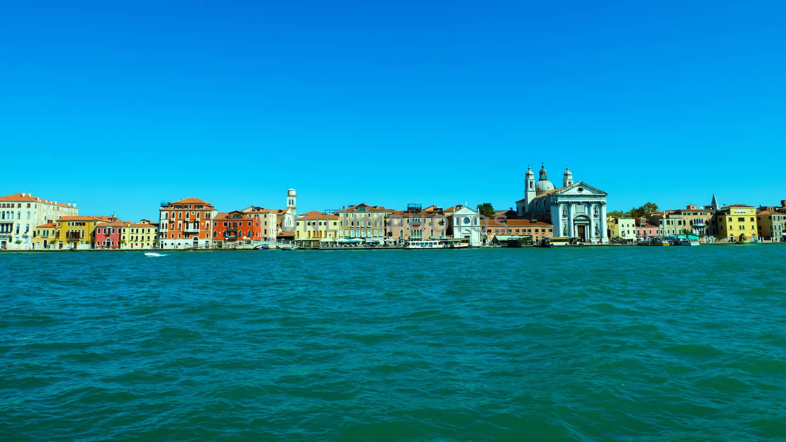 Venice skyline  from Giudecca canal view, Venice, Italy.