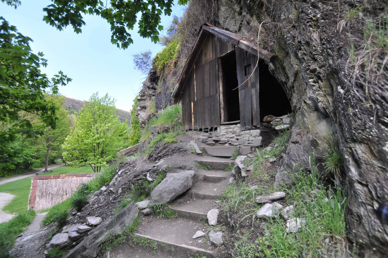 Arrowtown, near Queenstown, Otago, New Zealand, is the best example of a goldrush era miners settlement, These Chinese gold diggers arrived during the 1860's gold rush. They made and lived in these primitive huts.