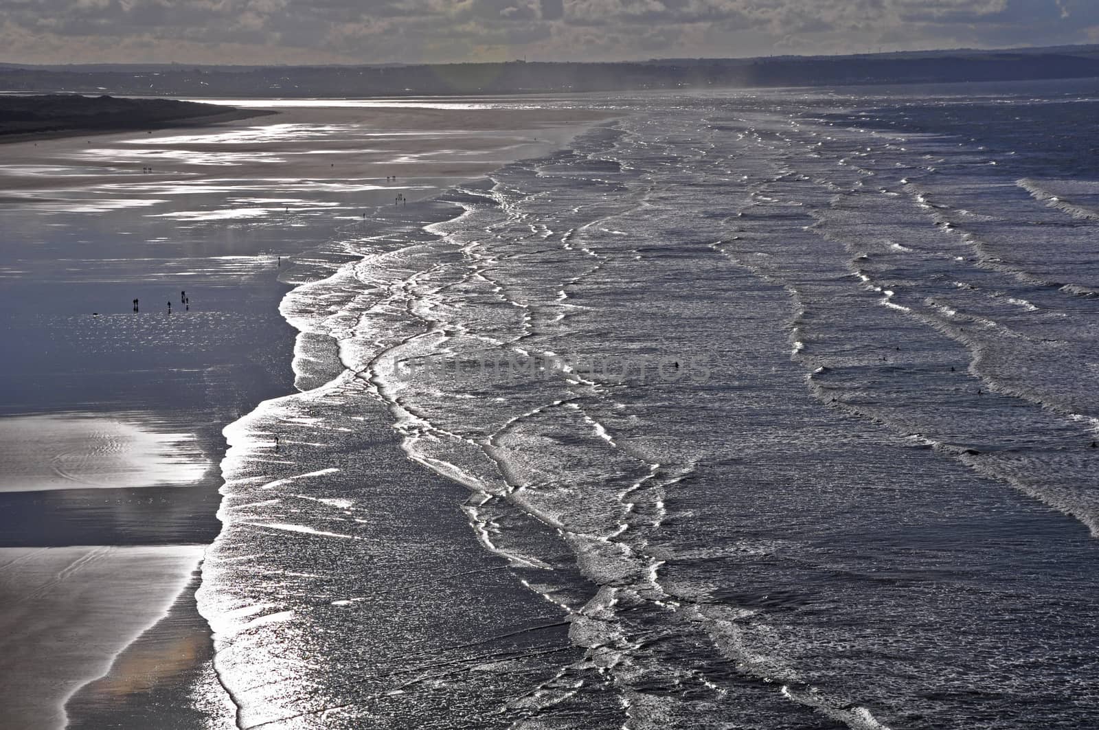 The wide expanse of Saunton Sands in North Devon, England