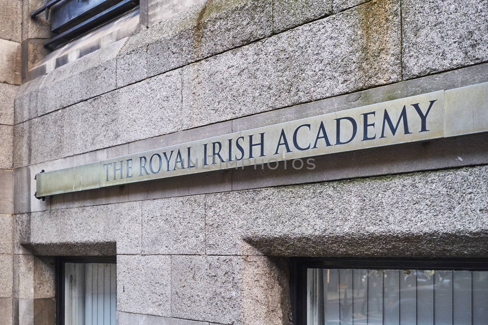 DUBLIN, IRELAND - JANUARY 04: Detail of the Royal Irish Academy entrance, on Dawson Street. January 04, 2016 in Dublin