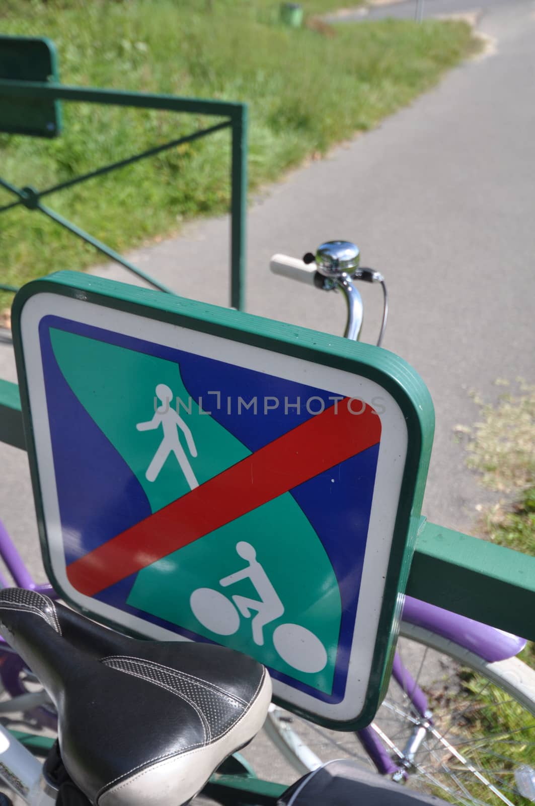 Cycle route sign at the Canal de Roanne a Digoin near Digoin in Burgundy. The Voies Verte cycle route follows the canal, at this point about 3km south of Digoin.