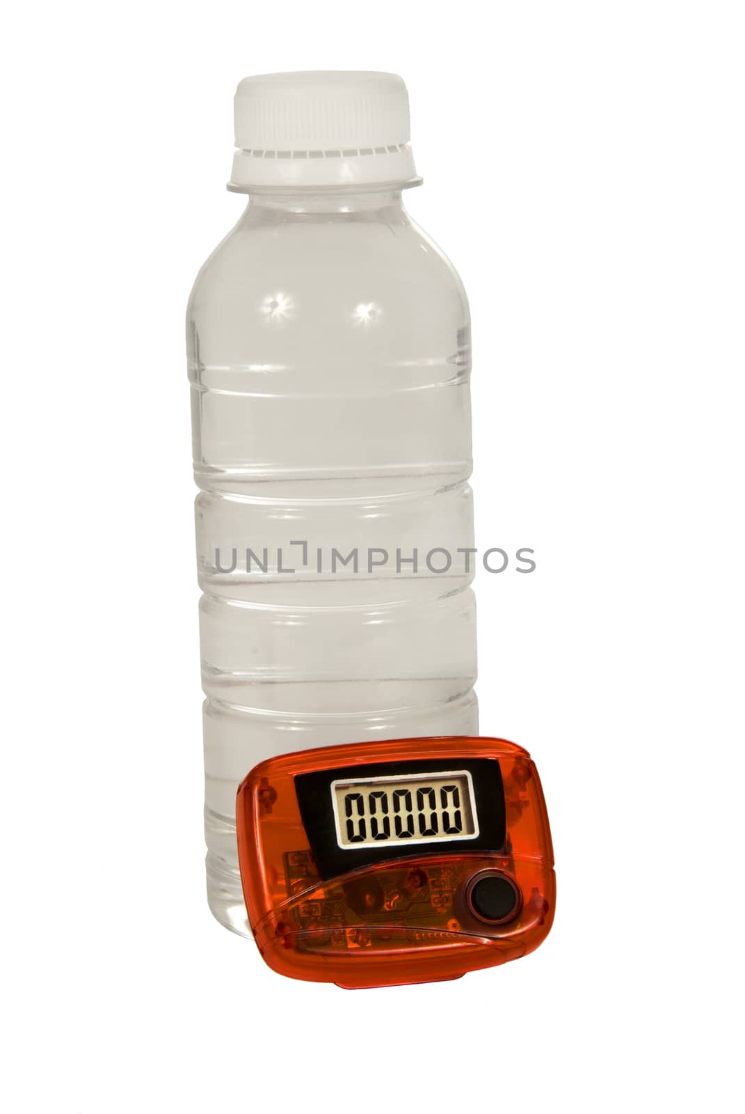 Red Pedometer and Water Bottle by stockbuster1