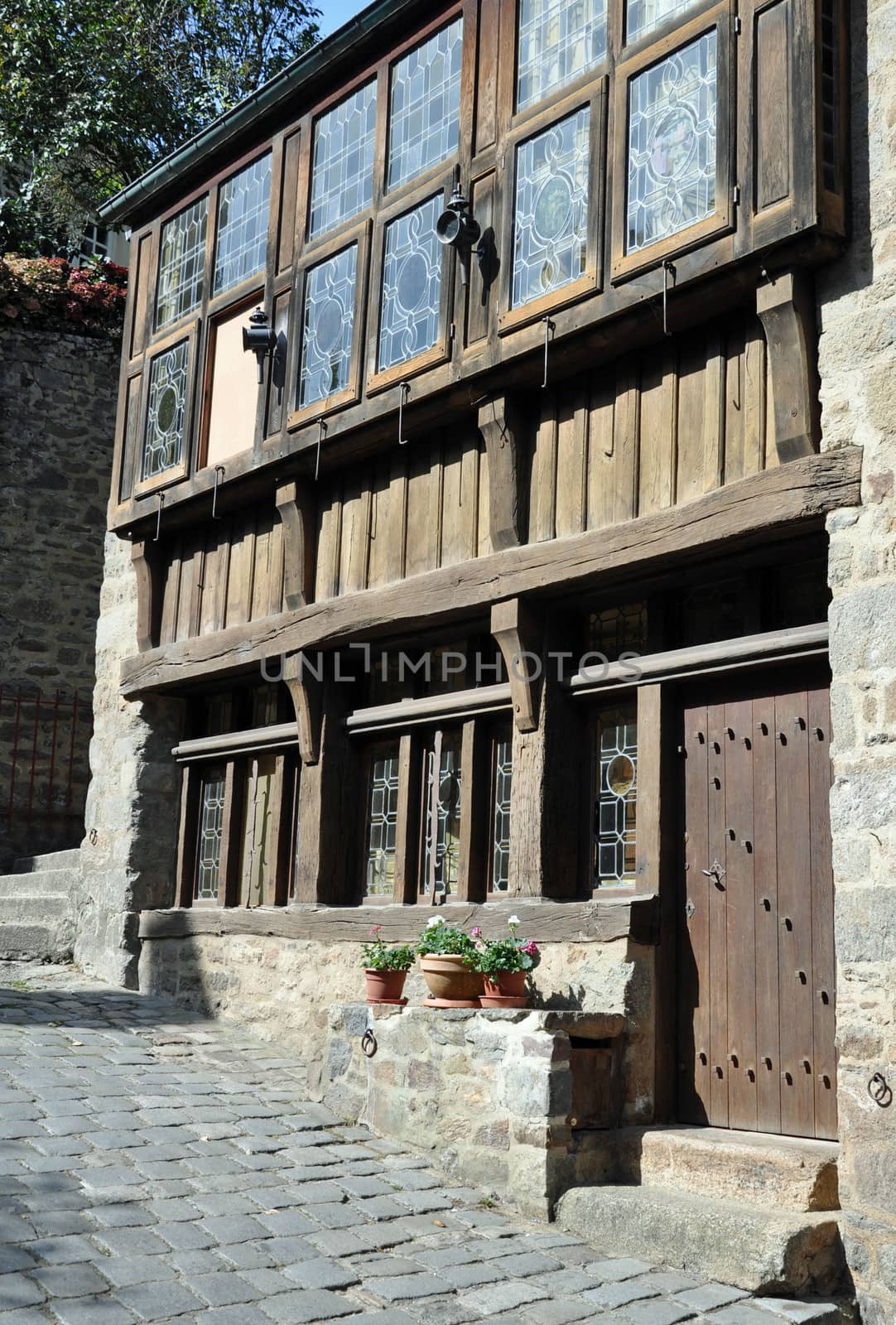 A medieval half-timbered building in theRue du Petit Port, in the ancient french town of Dinan in Brittany.