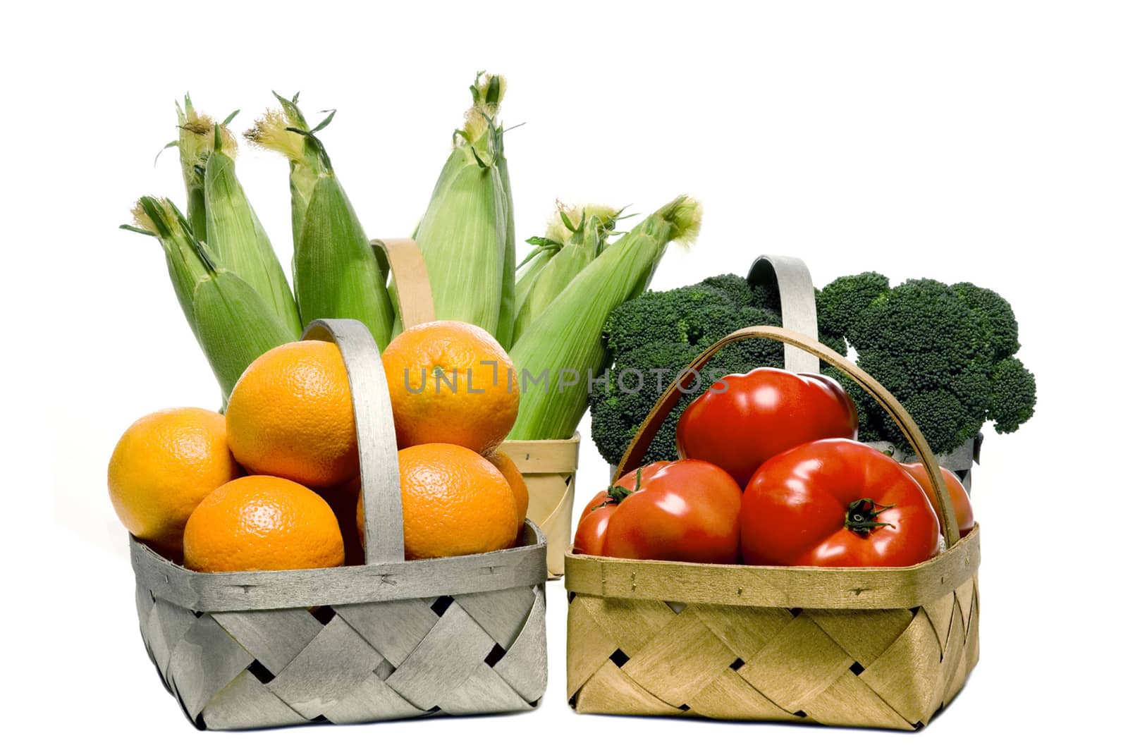 Horizontal shot of varieties of fresh fruits and vegetables.