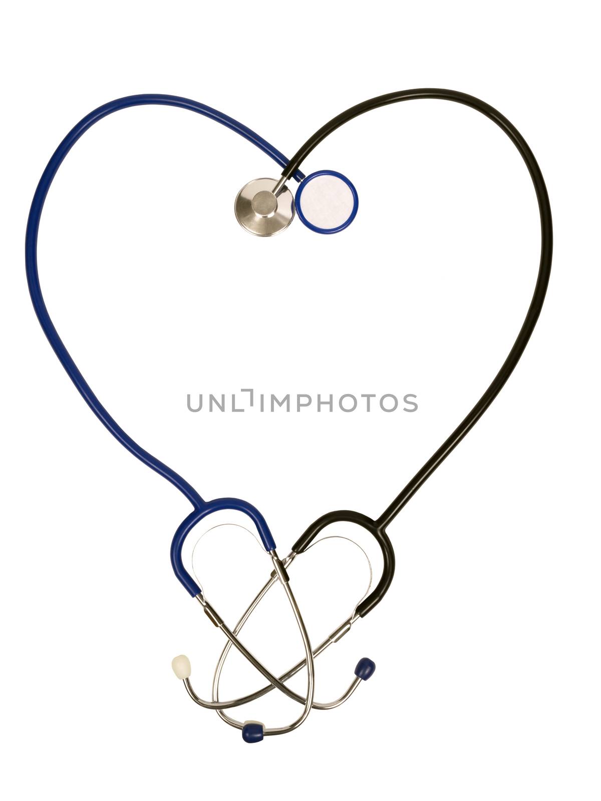 Two stethoscopes in the shape of a heart.  Take care of your heart.  Isolated on white