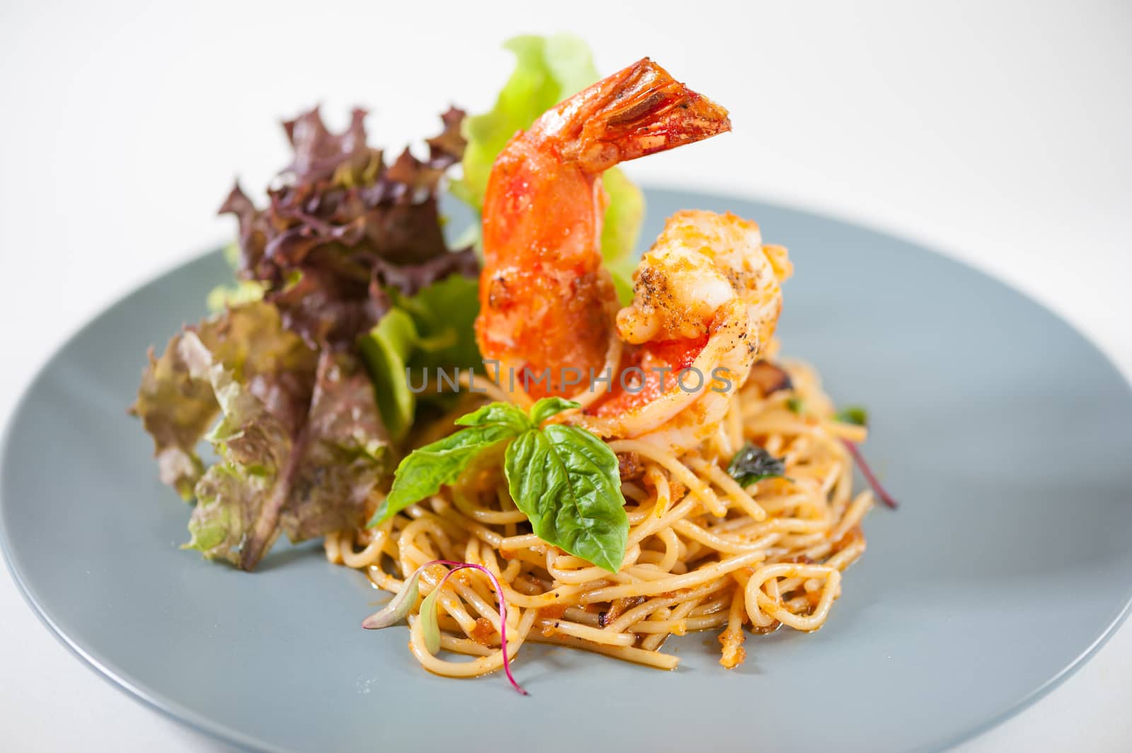 Pasta with Australia tiger prawn in Thai spicy style