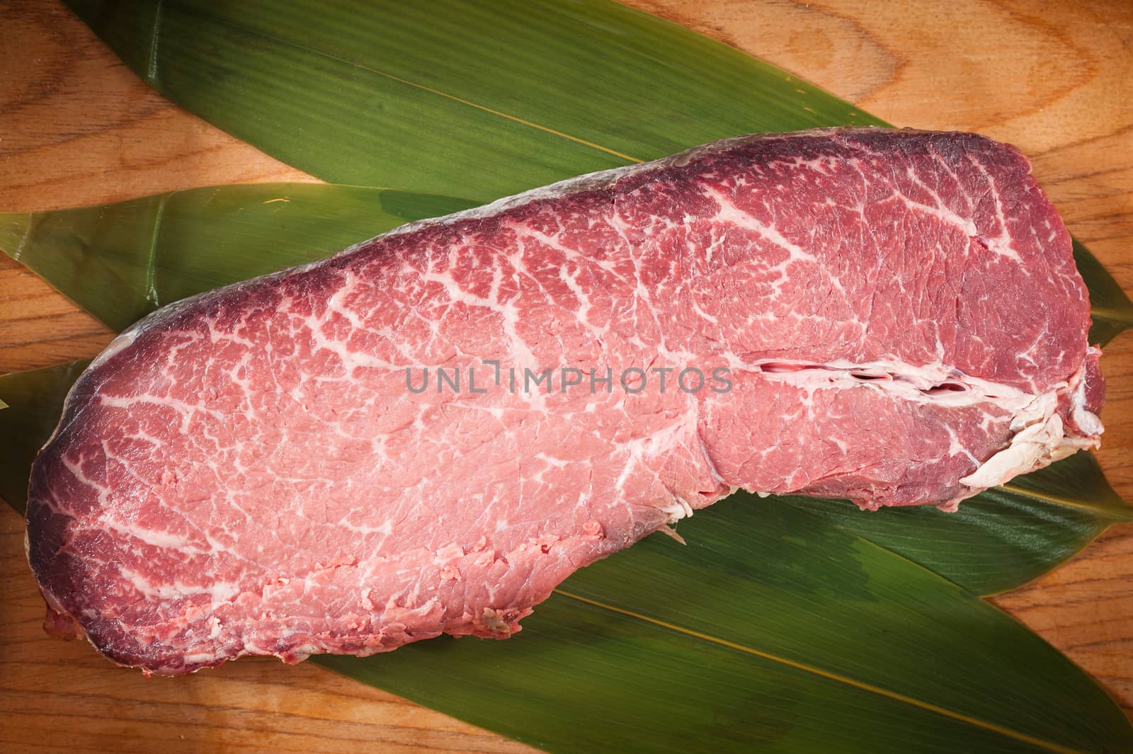 Dry-aged beef in wood tray