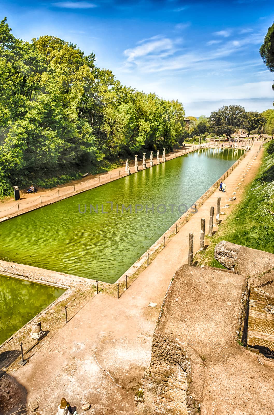 The Ancient Pool called Canopus, surrounded by greek sculptures in Villa Adriana (Hadrian's Villa), Tivoli, Italy