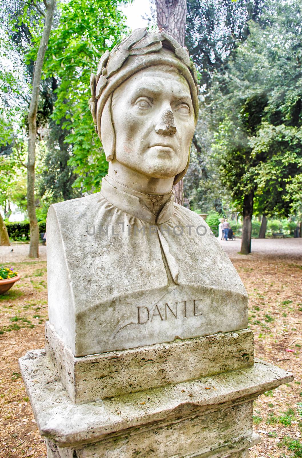 Bust statue of Dante Alighieri. Sculpture in Villa Borghese park by marcorubino