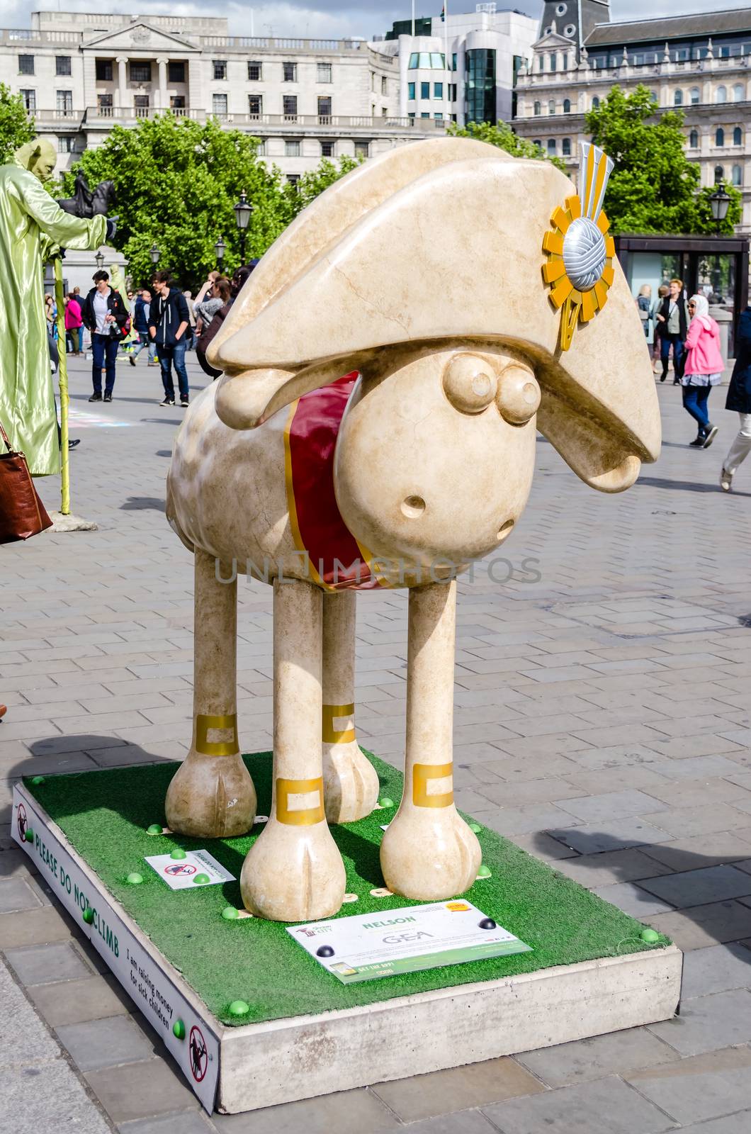 LONDON - MAY 28: Aardman's Shaun the Sheep character on display in Trafalgar Square, London, May 28, 2015.