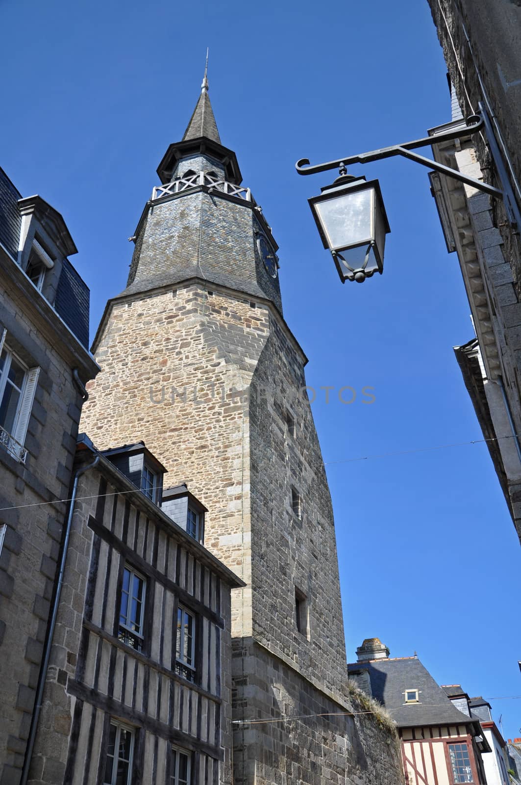 Tour de l' Horloge, the clock tower, in the ancient french town of Dinan in Brittany